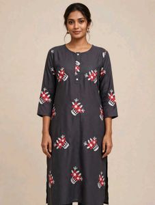 stylish grey cotton kurta - Red and white floral E