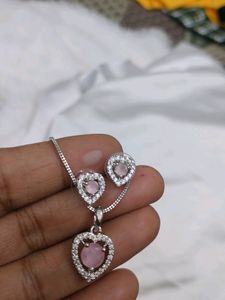 Silver Baby Pink Pendant Set