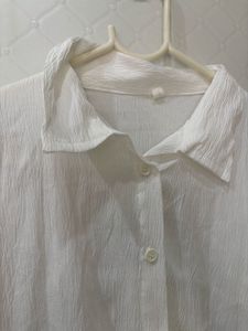 White Textured Button-Up Shirt