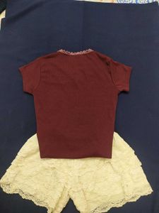 Fitted Maroon Lacey Bow Top