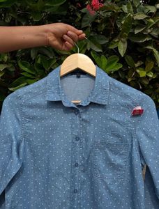 Blue Polka Dot Denim Shirt