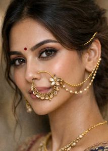combo Gold Tone Nose Ring & 3 mala