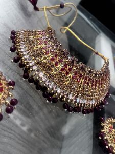 Elegant Maroon &amp; Gold Jewelry Set