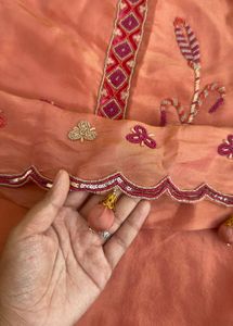Pure Chinon Chanderi Silk Handwork 3 Piece Suit Se