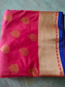 New Pink Saree with Golden Border