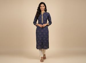 Elegant Blue Kurti with Traditional Motifs