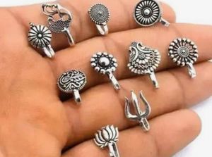 Oxidised Silver Nose Pins Set of 4(Random)