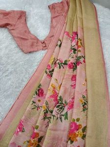 Floral Pink Silk Saree with Blouse