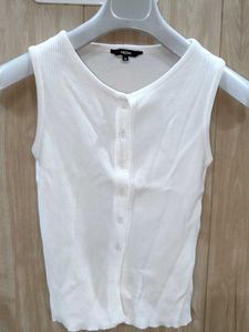 Women's White Ribbed Button-Up Tank Top