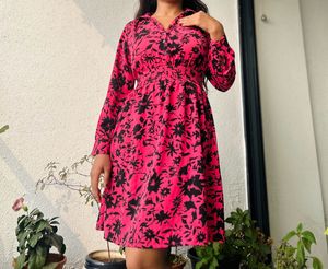 Vibrant Pink Floral Print Dress
