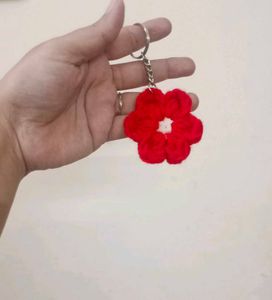 Red Crochet Flower Keychain