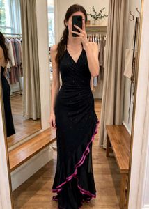 Y2k Halter, Black and Pink Ruffle V-Neck Dress