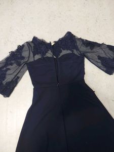 Elegant Navy Lace Evening Gown