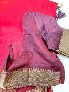 Red Saree with Blouse tailor stiched 40