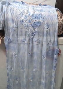 Sky Blue Embroidered Chikankari Kurta