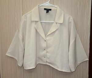 Chic Cream Collared Cropped Blouse