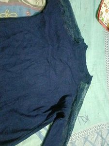Elegant Navy Blue Lace Sleeve Dress