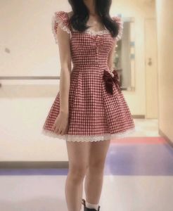 y2k stripe Red Gingham Doll Dress