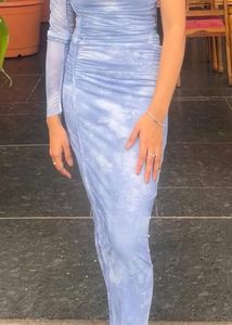Light Blue Tie-Dye Ruched Maxi Dress