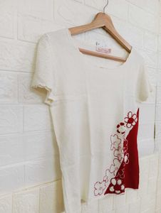 Floral Embroidered White Top