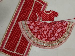 Red Print Lehenga Choli Set For 2-3 years o