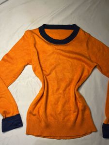 Orange Knit Sweater with Navy Accents