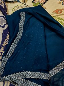 Teal Saree with Embellished Blouse
