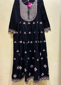 Neerus Embroidery Black Anarkali Kurta Set Size XL