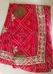 Brand New Red Bandhani Saree with Sequins