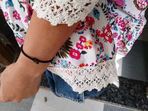 Boho Floral Print Kurta with Lace Trim