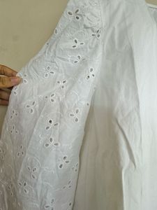 Chic White Embroidered Puff Sleeve Top