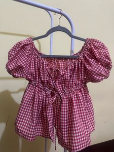Red Gingham Off-Shoulder Top