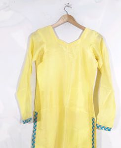 Sunny Yellow Kurti with Teal Trim