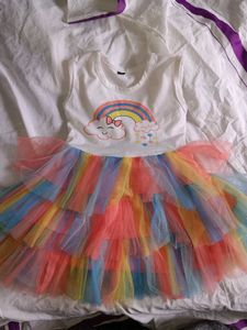 Rainbow Tulle Dress with Cute Cloud Print