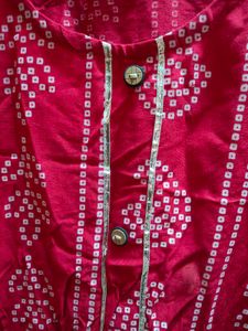 Vibrant Red Bandhani Print Kurta &amp; Skirt Set