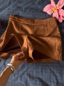 Tan Suede Skort, built in shorts, side zipper