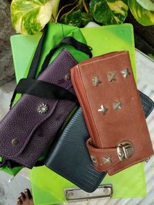 Lot of 3 Wallets - Purple, Brown & Black