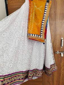 White Lehenga Choli with Yellow Dupatta