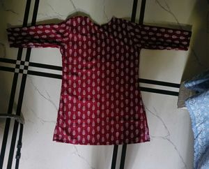 Maroon Printed Cotton Kurta