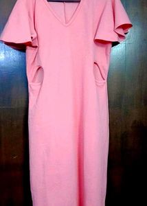 Pink Cut-Out Flutter Sleeve Dress