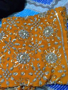 Orange Sequined Saree