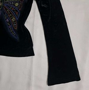 Y2k Vintage 2000s Velvet Butterfly Long Sleeve Top
