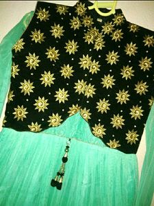 Pastel Green Anarkali With Velvet Jacket