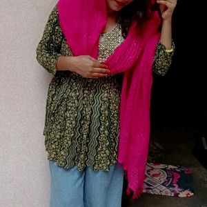 Green Printed Kurta