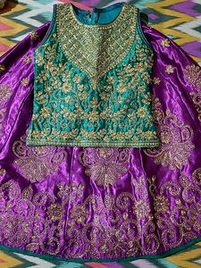 Gorgeous Green And Purple Ethnic Ghagra For Girl
