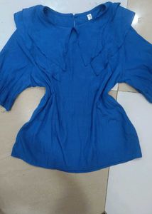 Blue Round Neck Top