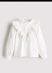White Ruffled High Neck Blouse