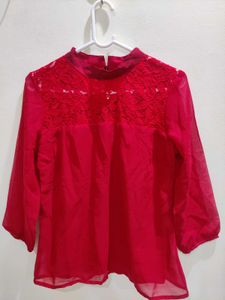 Chic Red Lace Yoke Top