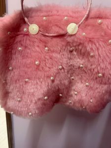 Pink Faux Fur Clutch with Pearls