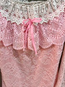 Pink Lace Top with Ruffle Neck